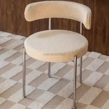 Обеденный стул со спинкой из бархата Ягненка и нержавеющей стали Nordic Designer Cafe Casual Single Chair