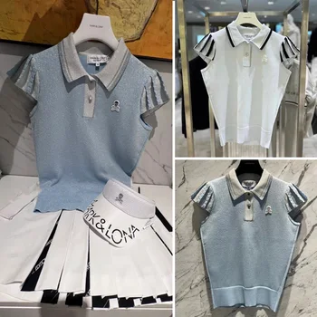 Одежда для гольфа Женский летний быстросохнущий трикотажный топ Спортивная приталенная рубашка для гольфа с кружевными манжетами и коротким рукавом