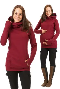 Одежда для кормления грудью, женский свитер с капюшоном для беременных, однотонный свитер для беременных с длинными рукавами