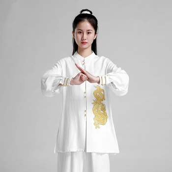 Одежда для тайцзи Форма для боевых искусств Платье для кунг-фу Одежда для ушу Белая Вышивка Для женщин и мужчин Унисекс Kun Master 2023 Новый Стиль