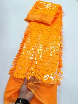 Оранжевая Нигерийская Кружевная ткань с французскими блестками, Африканский Тюль, кружевная ткань 2023, Высококачественный Кружевной материал для вечернего платья, свадьбы