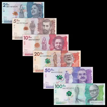 Оригинальные 6шт колумбийских бумажных денег номиналом от 2 до 100 млн песо, банкноты UNC