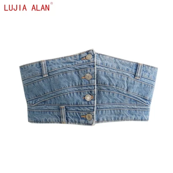 Осенняя Новая Женская джинсовая рубашка без бретелек, женская короткая блузка, повседневные облегающие топы LUJIA ALAN B2365