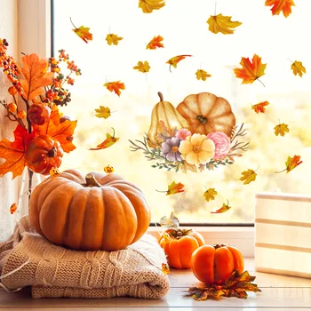 Осенняя креативная настенная наклейка с тыквой, современная настенная наклейка с цветами из кленовых листьев, растительный фон для дома, простое украшение спальни