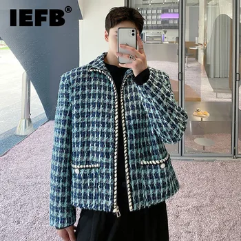 Осенняя мужская куртка IEFB, Корейская мода, Мужское короткое пальто на молнии со стоячим воротником, модный тренд 2023, Тканый узор 9A5076