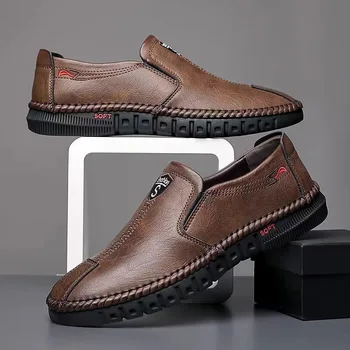 Осенняя мужская повседневная обувь 2023, Модная удобная кожаная обувь для мужчин, деловые кожаные туфли на плоской подошве с мягкой подошвой