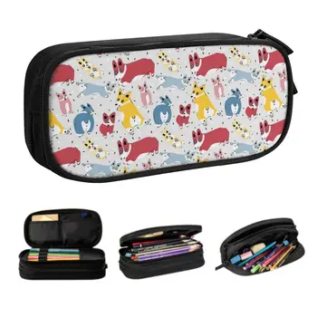Пенал с рисунком милого корги основного цвета для мальчиков, большая сумка для хранения ручек, коробка для школьных принадлежностей