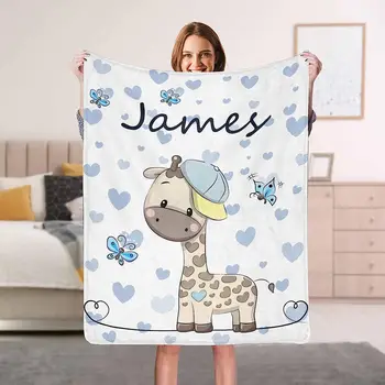 Персонализированное детское одеяло с жирафом, именные одеяла для мальчиков, девочек, маленьких женщин, персонализированное одеяло с именем на заказ