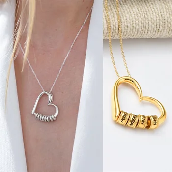 Персонализированные ожерелья с сердечками, женские ювелирные изделия, Позолоченные 1-5 бусин, Именные Ожерелья, подвески, Подарок на День матери