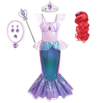 Платье принцессы для девочек, косплей-костюм Русалочки, платье Ариэль, Карнавальное детское праздничное платье, бальное платье на Хэллоуин, Vestidos Dress