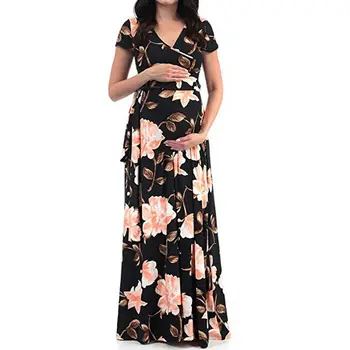 Платье с короткими рукавами в цветочек для беременных Женское платье с короткими рукавами в цветочек Для беременных Длинное платье для беременных Летняя беременность