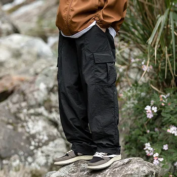 Повседневные брюки из водонепроницаемой текстурированной ткани с микро-морщинками, свободные трехмерные накладные карманы, уличные брюки-карго