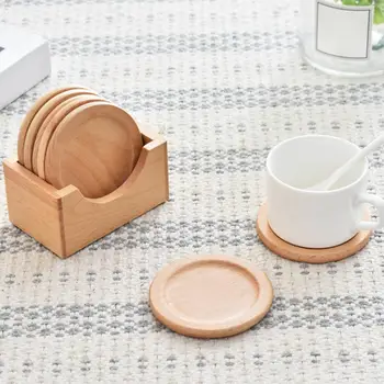 Подставка для горячих кружек, набор деревянных подставок в японском стиле с ящиком для хранения, нескользящие термостойкие кухонные принадлежности для кофе, чайных напитков