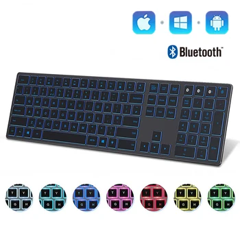 Полноразмерная тонкая перезаряжаемая клавиатура Bluetooth 5.1 с подсветкой для нескольких устройств, беспроводная клавиатура для портативного ПК