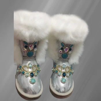 Популярные новые модные толстые зимние ботинки из кроличьей шерсти rhinaurote с бархатной толстой зимней хлопчатобумажной обувью
