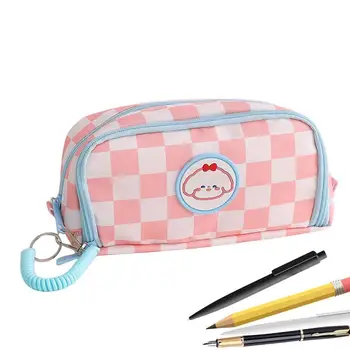 Портативный мультяшный пенал со вставкой для ручки в шахматном порядке, милая сумка для карандашей, школьная сумка для хранения канцелярских принадлежностей, холщовые сумки для девочек