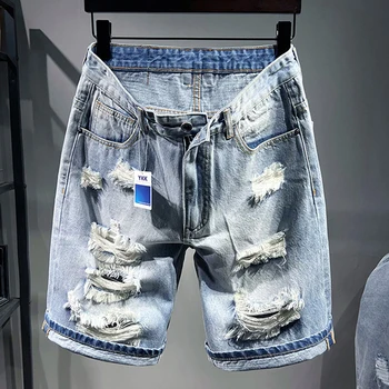 Последняя мужская одежда лета 2023 года, молодежные и модные джинсы quarter с дырками и свободным кроем, увеличенных и негабаритных размеров