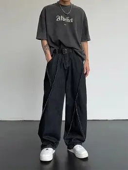 Потертые джинсовые брюки в стиле хип-хоп, мужские рваные джинсовые брюки в стиле пэчворк, мужская свободная повседневная японская уличная одежда большого размера 5XL