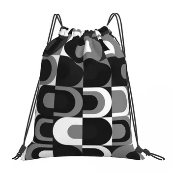 Промышленные черно-белые рюкзаки в стиле 70-х, повседневные портативные сумки на шнурке, сумка для хранения, сумка для книг для студентов-путешественников