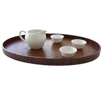 Простая овальная деревянная тарелка, чайный поднос из темного дерева, деревянная посуда