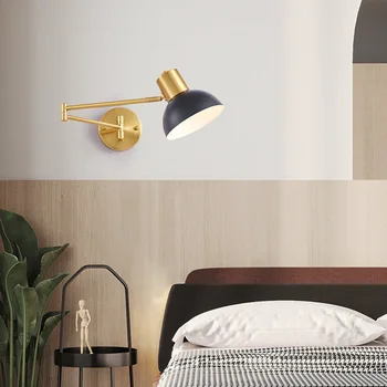 Простой двухсекционный настенный светильник-качалка с гальваническим покрытием из золота, прикроватный светильник для спальни, светодиодный настенный светильник для кабинета, регулировочные лампы для коридора отеля