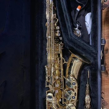 Профессиональный альт-саксофон 901, латунь, покрытая лакированным золотом, японский джазовый инструмент ручной работы с футляром для мундштука