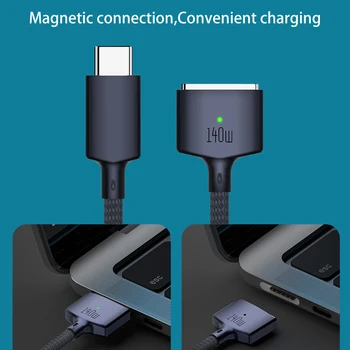Разъем Type-C К Магнитному Кабелю для быстрой зарядки 3 Светодиодных индикатора Кабель Для быстрой зарядки USB-C PD3.1 для MacBook Air/Pro 2021 2022 2023