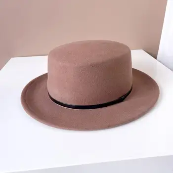 Ретро Женская мужская шерстяная панама в западном стиле с плоскими широкими полями, фетровая фетровая шляпа, цилиндр, сомбреро, кепка с поясом