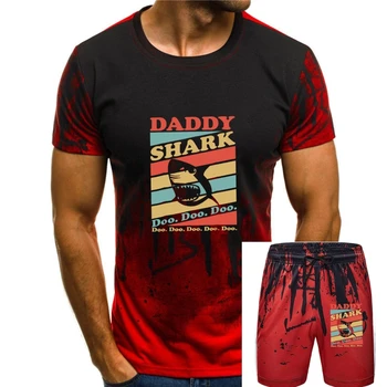 Ретро винтажная футболка Daddy Shark с коротким рукавом, черная, размер S-3Xl, дышащая футболка