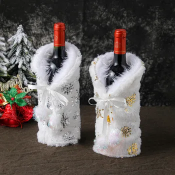 Рождественская крышка для бутылки вина, Длинное Плюшевое украшение для рождественского обеденного стола с принтом Снежинки Navidad, Украшение для новогодней домашней вечеринки