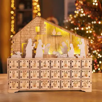 Рождественский Адвент-календарь со светодиодной подсветкой, ящик для конфет с пустым наполнением, волшебный подарок на Новый год 2024, принадлежности для вечеринок Xmas Navidad