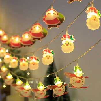 Рождественский декор, световые гирлянды, Мультяшный Санта-Клаус, Леденцовая трость, витрина для вечеринки, атмосфера, Струнные огни