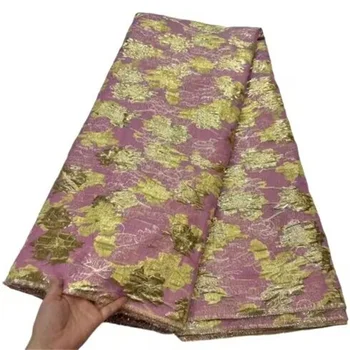 Розовая Африканская парча Жаккардовая ткань Нигерийский Цветочный Дамасский материал Позолота Кружевная ткань Brocard Tissu 5 ярдов Africain Dentelle