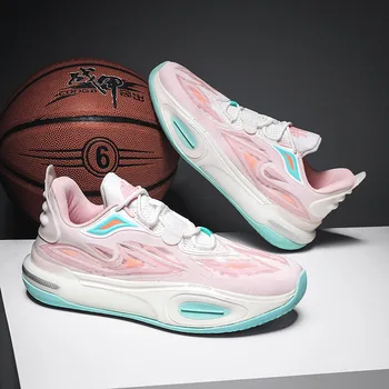 Розовая уличная женская баскетбольная обувь, высококачественные мужские баскетбольные кроссовки с амортизацией, Профессиональные баскетбольные кроссовки для мужчин