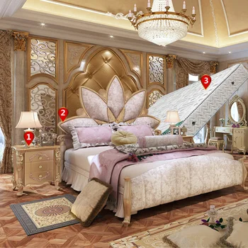 Роскошная Деревянная мебель Удобная Мягкая двуспальная кровать King Size в европейском стиле