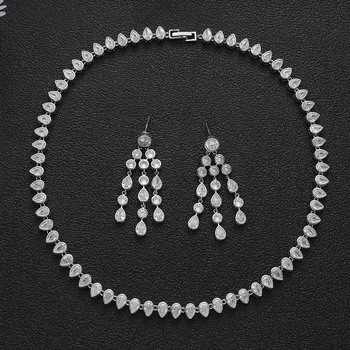 Роскошное Геометрическое ожерелье в виде капли Воды, Круглая Серьга с кисточкой, Обручальный Набор из Кубического Циркона Dubai Bridal Jewelry Set S471