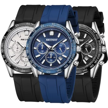 Роскошные часы AOCASDIY для мужчин, высококачественные водонепроницаемые хронометражные суперлюминесцентные мужские наручные часы, силикагель с кварцевым покрытием