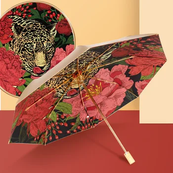 Роскошный Леопардовый Титановый Двойной Солнцезащитный зонтик Складной Ретро Цветной Клей Летний Женский Зонт Защита От Ультрафиолета Солнцезащитный Зонтик