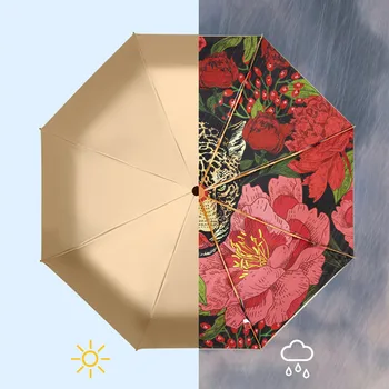 Роскошный Леопардовый титановый двойной солнцезащитный зонтик Складной Ретро Цветной клей Летний женский солнцезащитный козырек Защита от ультрафиолета Солнцезащитный зонтик