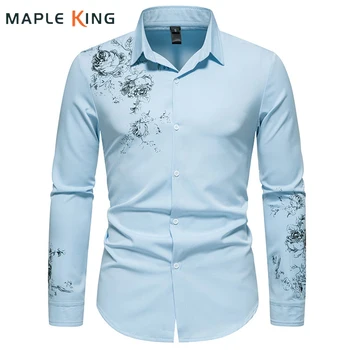 Рубашка Оверсайз Мужская Дизайнерская Одежда 2023 Винтажный Цветочный Принт Camisas Sociais Masculinas De Luxo Мужская Одежда Элегантные Сорочки