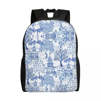 Рюкзаки Pagoda Forest для мужчин и женщин, водонепроницаемая школьная сумка для колледжа, Синяя Делфтская винтажная сумка Chinoiserie, Сумки для книг с принтом