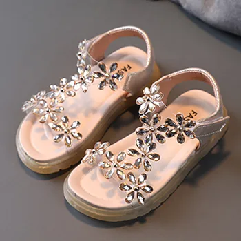 Сандалии для девочек, Детская Летняя обувь для малышей с хрустальным цветком на мягкой подошве, Обувь для маленьких девочек, Детские Шлепанцы для девочек, Флип-флоп для маленьких девочек