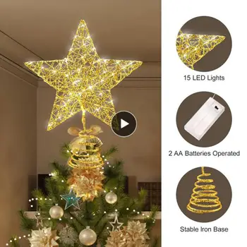 Светильник для украшения рождественской елки, светодиодная медная проволока, гирлянда из звездного света, рождественские украшения из кованого железа с мигающей звездой