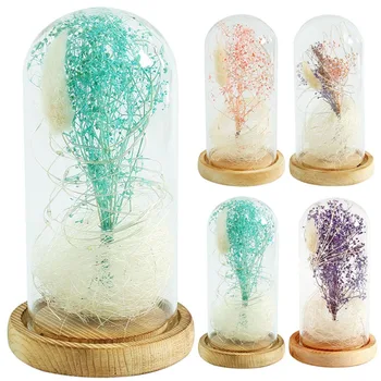 Светодиодная ваза, поддельный террариум с цветами гипсофилы, Стеклянная Пейзажная крышка, наполнитель для домашнего декора, подарки, имитация цветочного стекла, светодиодный цветочный купол