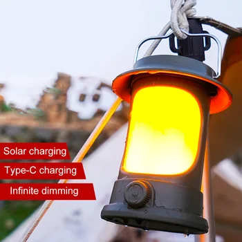 Светодиодный винтажный фонарь для кемпинга 150ЛМ 1200 мАч, легкий светильник для палатки, 3 режима, Солнечная зарядка через USB, водонепроницаемое наружное освещение