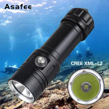 Светодиодный фонарик Asafee Af05D, подводный фонарь для дайвинга длиной 50 м, 4 файла, водонепроницаемый фонарь для дайвинга L2, Питание от батареи 26650