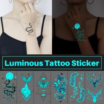 Светящаяся наклейка с татуировкой в виде рыбы Бабочки, Временное Водонепроницаемое лицо, рука, боди-арт, Большие поддельные татуировки, Средства для макияжа для женщин