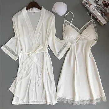 Сексуальное женское кимоно-халат из вискозы, белый комплект свадебного халата для невесты, пижамы с кружевной отделкой, повседневная домашняя одежда, ночное белье Y99