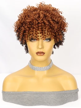 Синтетический парик, Короткие Афро-кудрявые волосы, Омбре, Коричневые парики Для чернокожих женщин, Парики с пушистыми локонами.