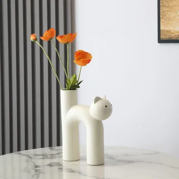 Скандинавская кремовая ваза с котом, креативное украшение, светильник для чайного столика, Роскошный Простой винный шкаф, украшение для дома